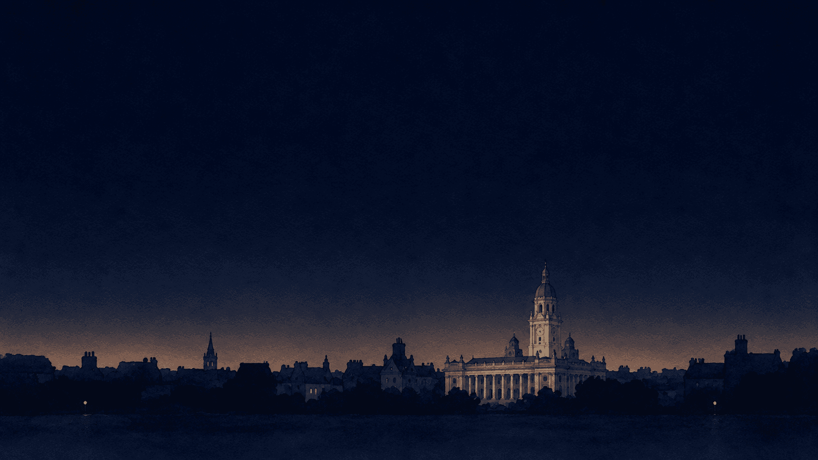 A painting of Leeds at dusk